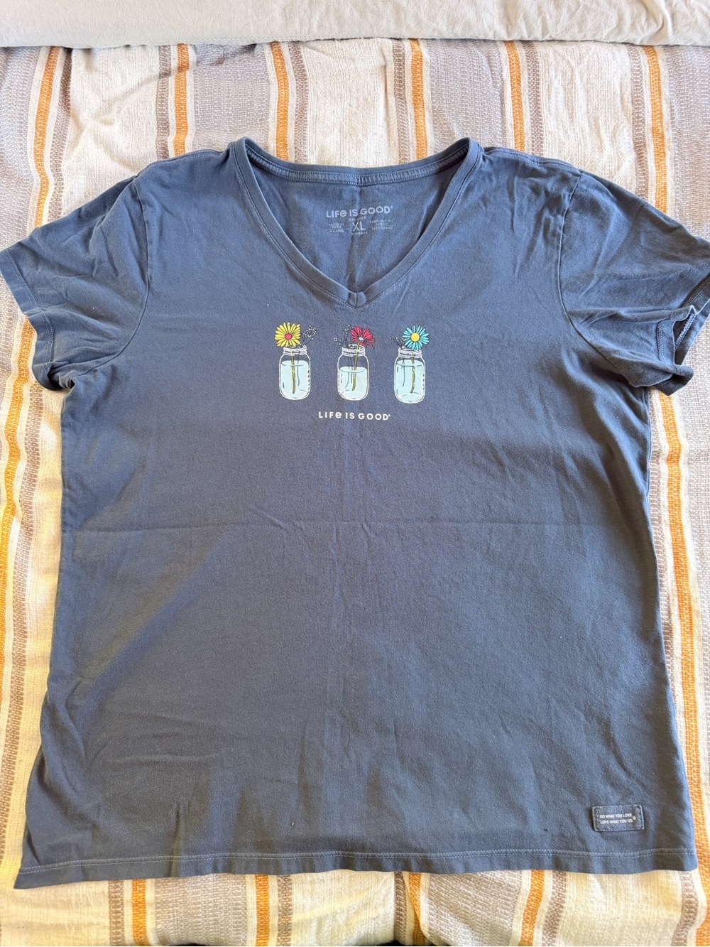 Life Is Good 100% Cotton V-Neck Tee with Mason Jar Flowers
